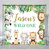 Aperturee - Aperturee Safari Animals Wild One Custom Name Birthday Backdrop